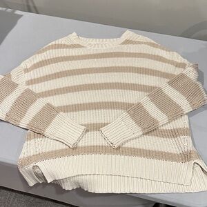 American Eagle Outfitters Cream and Tan Striped Sweater